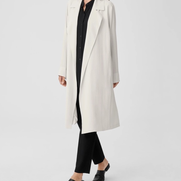 Eileen Fisher Bone Silk Georgette Crepe Trench Coat BNWTS $398.00 NEW BNWTS - Picture 2 of 15